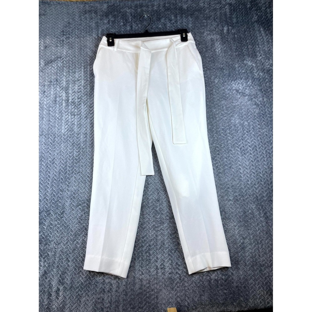Bar III Ankle Pants Womens 2 White Textured Mid Rise Tie Belted Waist Peg Leg